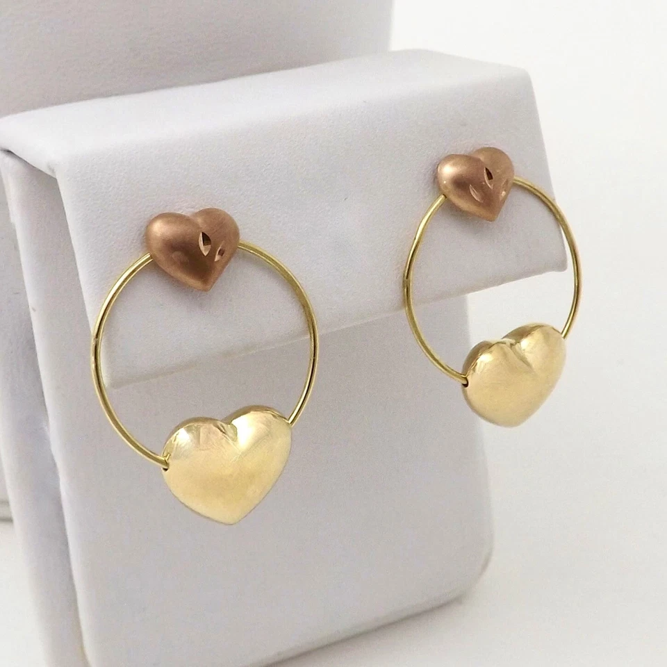 Brincos de gota redonda flutuante coração ouro 10k dois tons amarelo rosa Michael Anthony - Imagem 2 de 4