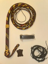 Bull Whip - Black & Maroon & Tan Leather on Leather 16 Ply -  5ft Handmade