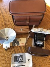 Vintage Agfa Isolette 1 Folding Film Camera 1:4.5 85mm, Alpex Flash, Gadg-it Bag