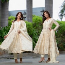 Indian Embroidered Anarkali Kurta Pant  Dupatta Set Women Designer 3 Piece Suit