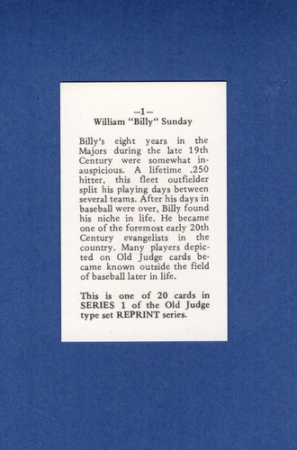 1887-1890 Old Judge N172 Przedruk: BILLY SUNDAY, Chicago Białe pończochy (Cubs) - Zdjęcie 2 z 3