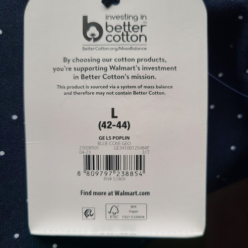 George Men's Long Sleeve Poplin Button-Up Shirt Blue Cove Geo Size L - Picture 8 of 16