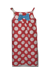 Hanna Andersson Girls Summer Dress Size 5/6 110 Pink Polka Dot Blue Bow Strap