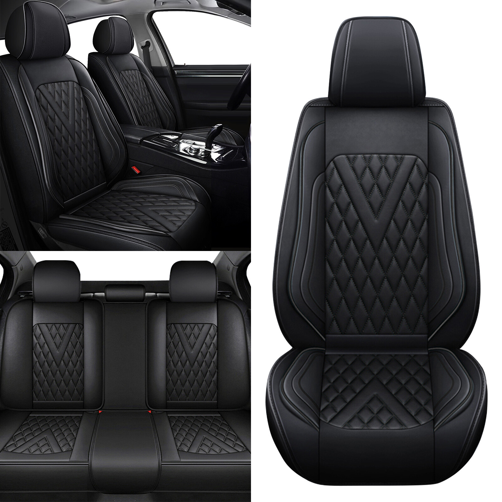 Black Faux Leather Car Seat Cover Full Set for Ford Escape 2007-2024-image