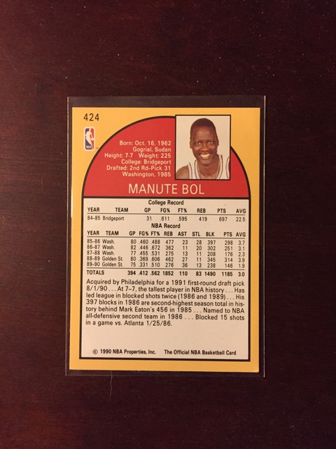 1990 1991 NBA Hoops Manute Bol The 79ers 424 Basketball Card EBay