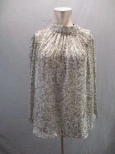 NWOT H&M Size XL Womens Floral Gray Mock Neck Long Sleeve Pleated Blouse 704