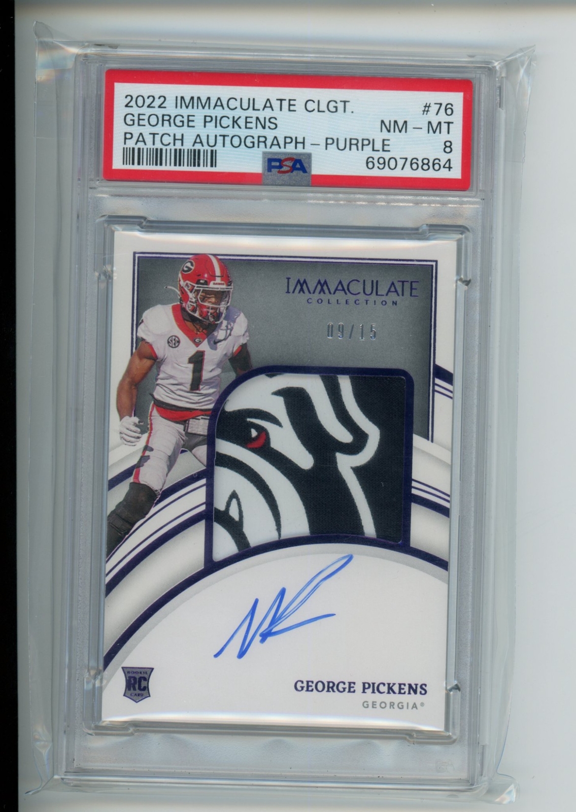 George Pickens Panini Immaculate Collection Collegiate #76 Patch Autograph-Purple