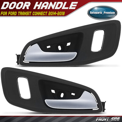 2x Front Satin Chrome Black Interior Door Handle for Ford Transit Connect 14-18
