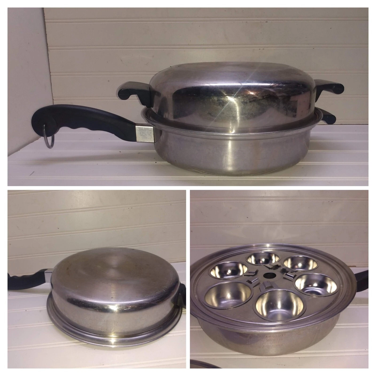 Colonial Ware by Saladmaster 11" Skillet Stainless Fry Pan Egg Poacher Dome Lid
