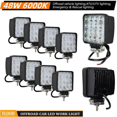 10x 4Inch 48W LED Work Light Bar Flood Spot 12/24V For Offroad 4x4 Truck Car SUV