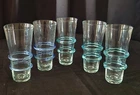 Blenko Glass Tumblers, Mouth Blown Double Ring 3 Sea Foam 2 Sky Blue #3749G