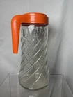 Vintage TANG Glass Pitcher Orange Plastic Pour Lid Anchor Hocking (HVS)