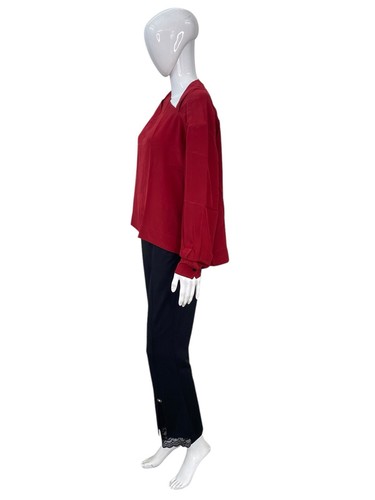 Isabel Marant Mujer Manga Larga Soie Seda Rojo Blusa Túnica Superior Talla L 40 - Imagen 8 de 14