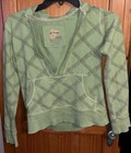 Y2K Epic Threads Hoodie Plaid Green Grey Striped Henley Teen Sz Med VNeck Lowcut — photo 3