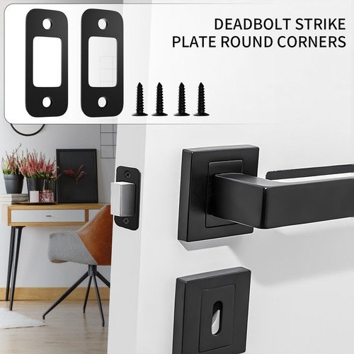2 Pack Deadbolt Strike Plate Door Backplate, 1" x 2 1/4" Round Matte Black - Picture 5 of 7