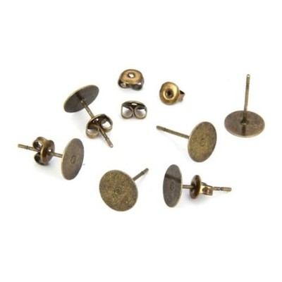100pcs Earring Posts 4mm Pad 100pcs 4mm (0.16'') board - 100pcs Antique Bronze