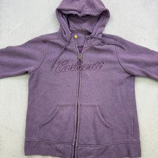 Carhartt Hoodie Girls XL 16-18 Purple Script Logo Full Zip Sweatshirt Workwear