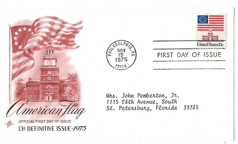 3 '75 FDCs, Americana Series , 13c Flag over Independence Hall