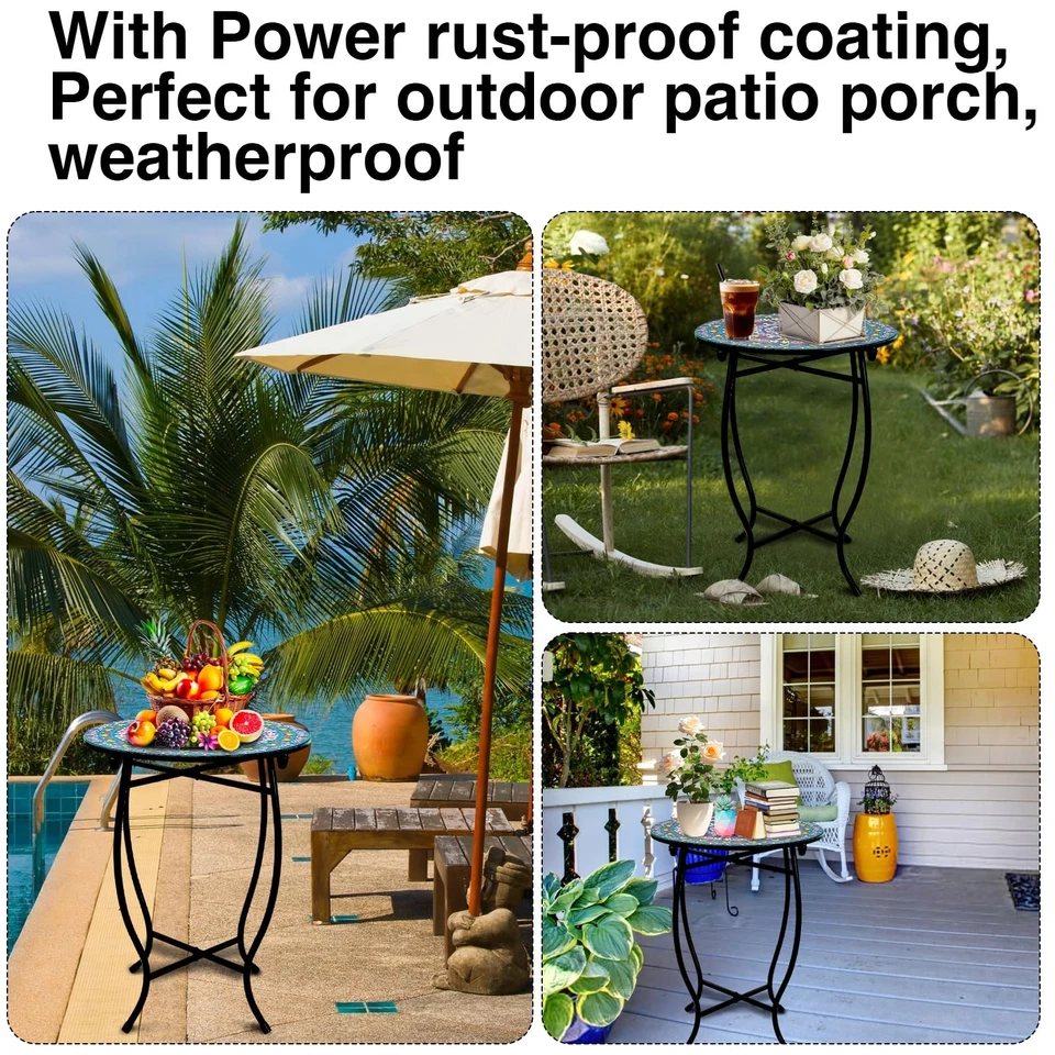 Mesa lateral redonda 14 pol. para pátio | Mesa de metal resistente às intempéries para ambientes internos - Imagem 3 de 4