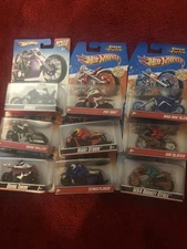 9 Different Hot Wheels Speed Cycles:  Road Roller,Mad Dog, MX4, Street liner,pay