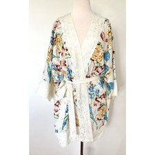 VTG Victoria s Secret Satin Kimono Robe Floral Print Gold Label Coquette Sz OS