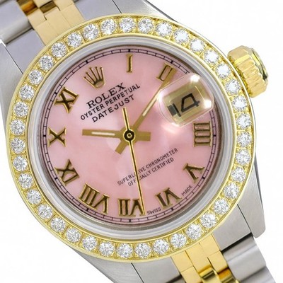 Rolex Datejust Ladies Two-Tone Gold Steel Pink Mother of Pearl Roman Watch 26mm