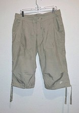 Vintage Nike Beige Capri Cropped Pants w/ Drawstrings Women's Medium 8-10 