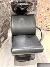 Black Salon Backwash Unit Shampoo Chair Bowl Padded Armrests Faux Leather