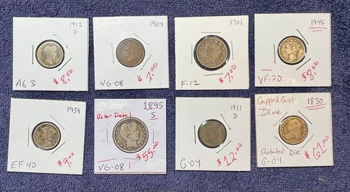 8 Coin Lot (nice Variety Including 1830 Cap Bust Dime And 1896 S Barber Quarter)