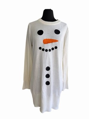 Tipsy Elves Women's Large Snowman Knitted Sweater Dress Ugly Holiday Sweater
