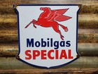 VINTAGE MOBIL PORCELAIN SIGN OLD GAS STATION SHIELD PEGASUS GAS PUMP PLATE 12"