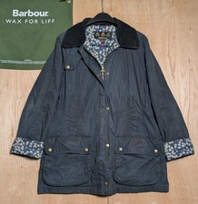Barbour Liberty Print Floral Wax Jacket Ladies UK 16 Navy Blue Beadnell 