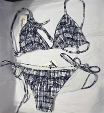 NWT Rachel Pally Bikini Swim Top S  Bottom L Blue Sketch Ibiza Tie Side 131637