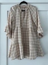 Show Me Your Mumu Viola Mini Dress Cotton Gauze Cream Plaid Women's Size S Small