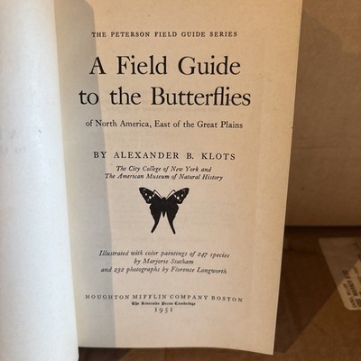 A Field Guide To The Butterflies Klots 1st Edition 1951 Hard Cover Book Vintage
