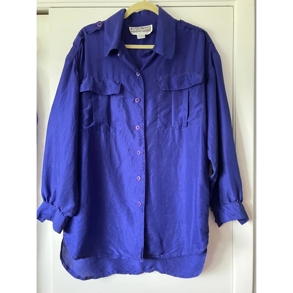 Conjunto Camisa y Pantalones de Seda Colección Pat Argenti Años 90 De Colección - Púrpura, Abotonada Foto 2 de 4
