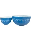 Pyrex Snowflake Garland Blue 2 Mixing Bowls #401 & 403 -1.5 Pint & 2.5 Qrt AS IS