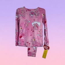 Care Bears Girls Pink Long Sleeve Heart Pattern Pajama Set 2 Piece Size 8