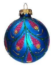 KREBS-GLAS Lauscha " Eine Weihnachtskugel  Ø 7cm Satin-Blau - Pfau  aus Glas