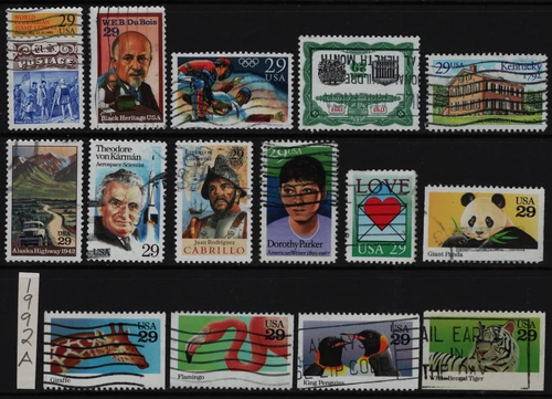 1992a Collection US stamps 29c (used set of 15) OFF paper -n492a