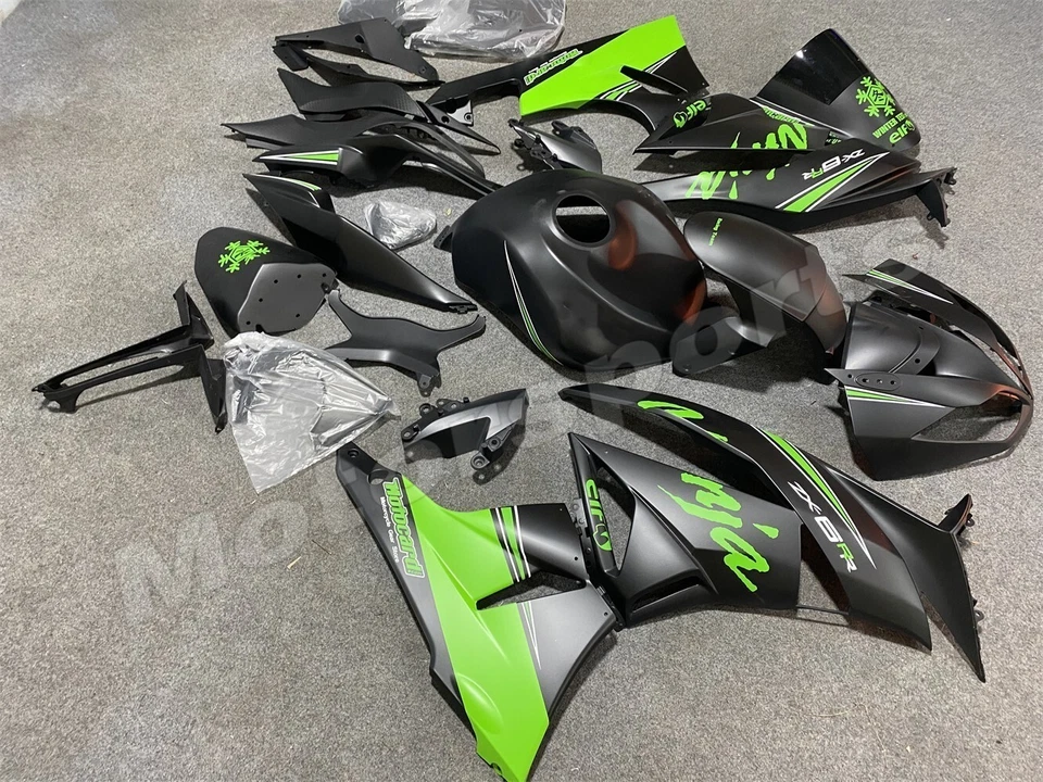 Black Green Fairing Kit for 2009-2012 Kawasaki Ninja ZX6R 636 ABS Injection Body Foto 2 de 4
