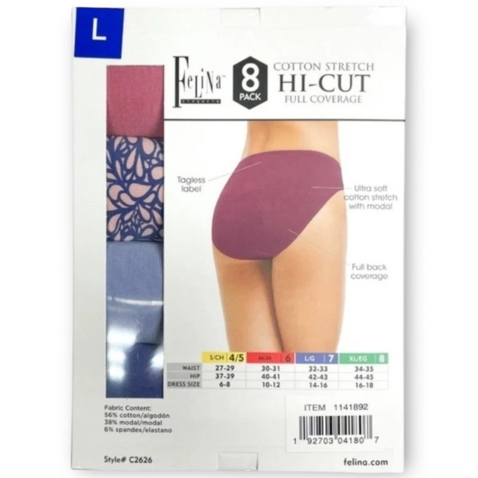 Nuevo en caja Bragas Felina Algodón Elastizadas Corte Alto Paquete de 6 Grandes Multi Sin Etiquetas para Mujer Foto 3 de 3