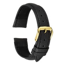 Leather Watch Bands 18mm Classical Grain Replacement Thin Strap Black Gold