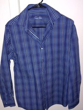 NWT Tasso Elba Shirt MensS 14-14 1/2 LargeBlue ComboGeoPlaidButton Up LongSleeve