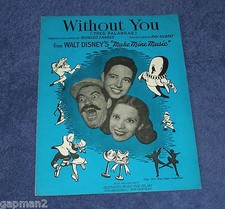 Walt Disney 1946 "Without You (Tres Palabras)" Sheet Music Jerry Colonna