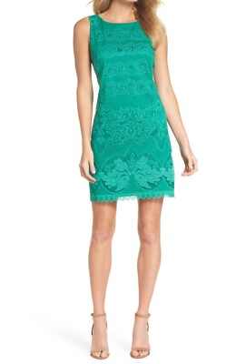ELIZA J LACE A-LINE GREEN SHIFT DRESS sz 4