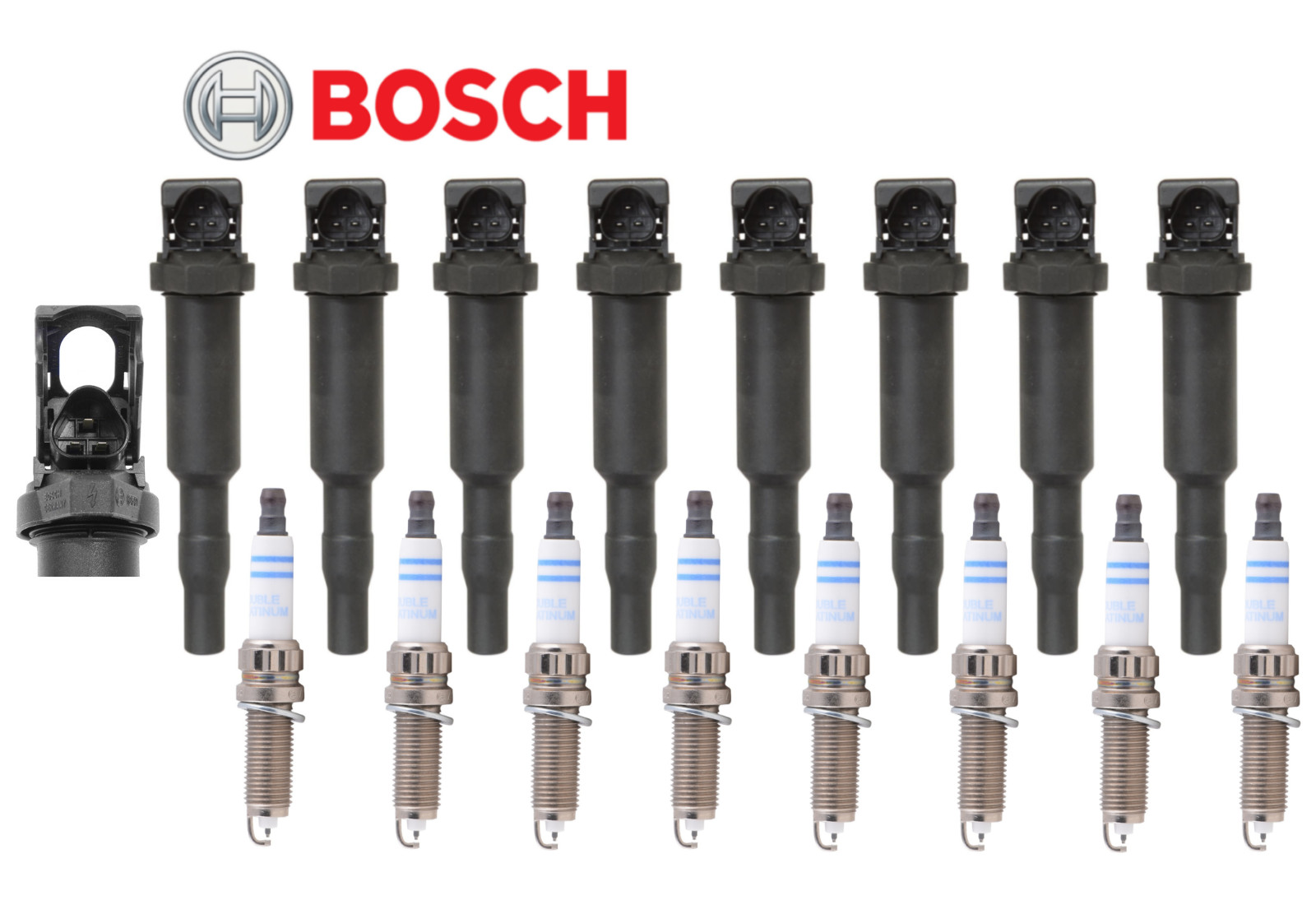 Bosch OEM Ignition Coil  Spark Plug Double Platinum 8set for BMW V8 5 7 X5 X6