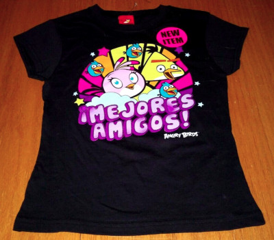 New Happy Angry Birds Amigos Black T-Shirt Top Girls 10/12 FIFTH SUN - ROVIO ENT