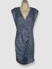 Eliza J Women's Blue Ruched Sequin Sleeveless Sheath Dress Size 2