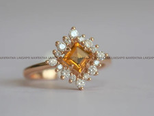 Princess Cut Simulated Citrine Halo Women's Engagement Ring s925 14kY/G Plated